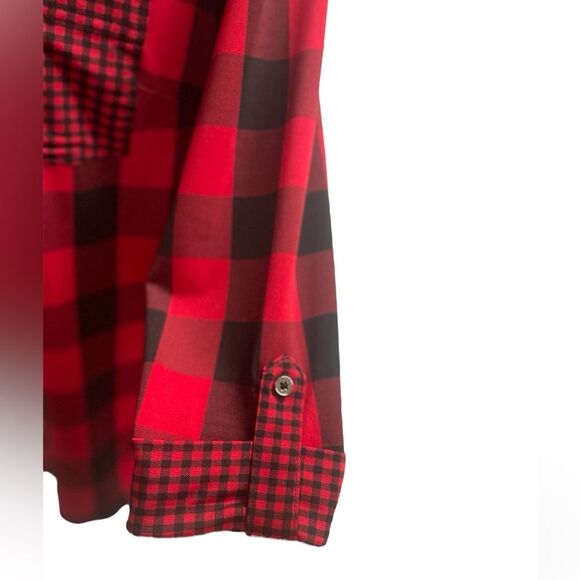 Peter Nygard red & black buffalo plaid, button down, 3/4 sleeve, size L - Picture 3 of 5